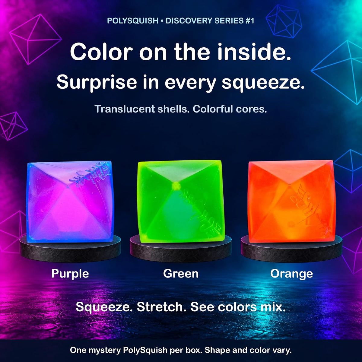 Polysquish Discovery Series - Blind Box- Mystery Squishy - Color Mixing Sensory Stress Relief Toy - Tactile Fidget - 16 Shape and Colour Combinations - Collectible, Educational, STEAM Play