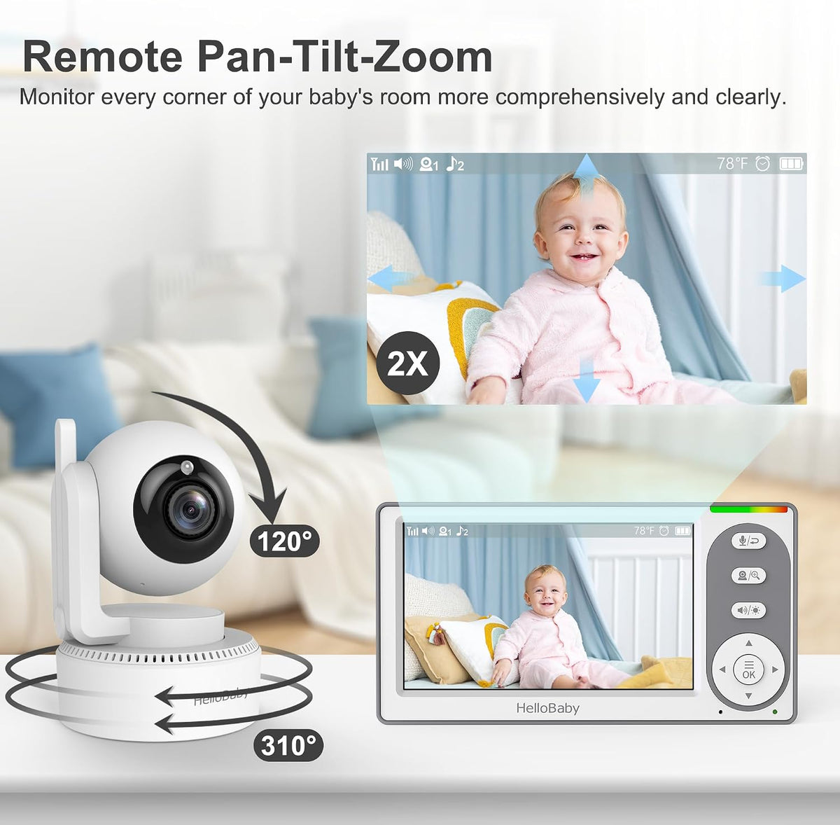 4.3'' Video Baby Monitor No Wifi, 30 Hours Battery