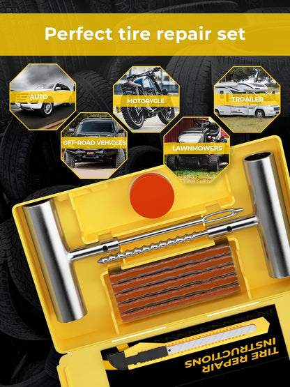 Flat Tire Repair Kit 15Pcs, Heavy Duty Tire Plug Kit to Fix Puncture