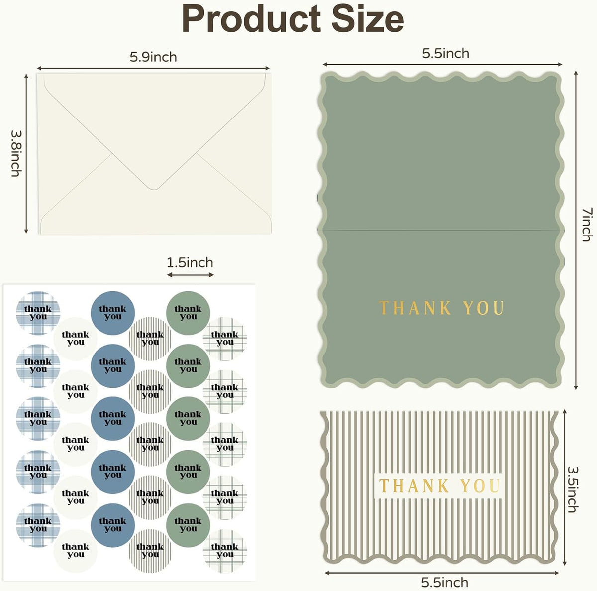 Thank You Cards Set of 30 with Envelopes and Stickers - Elegant Blank Cards