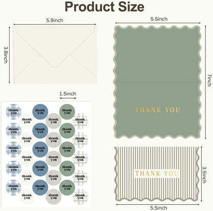 Thank You Cards Set of 30 with Envelopes and Stickers - Elegant Blank Cards