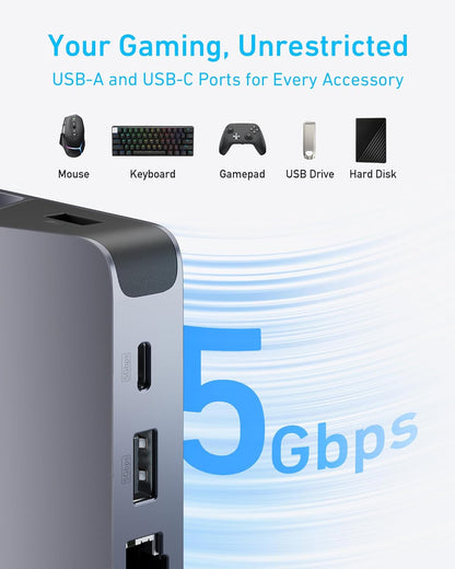 Steam Deck Dock, 6-In-1 4K@60Hz HDMI Docking Station for Steam Deck