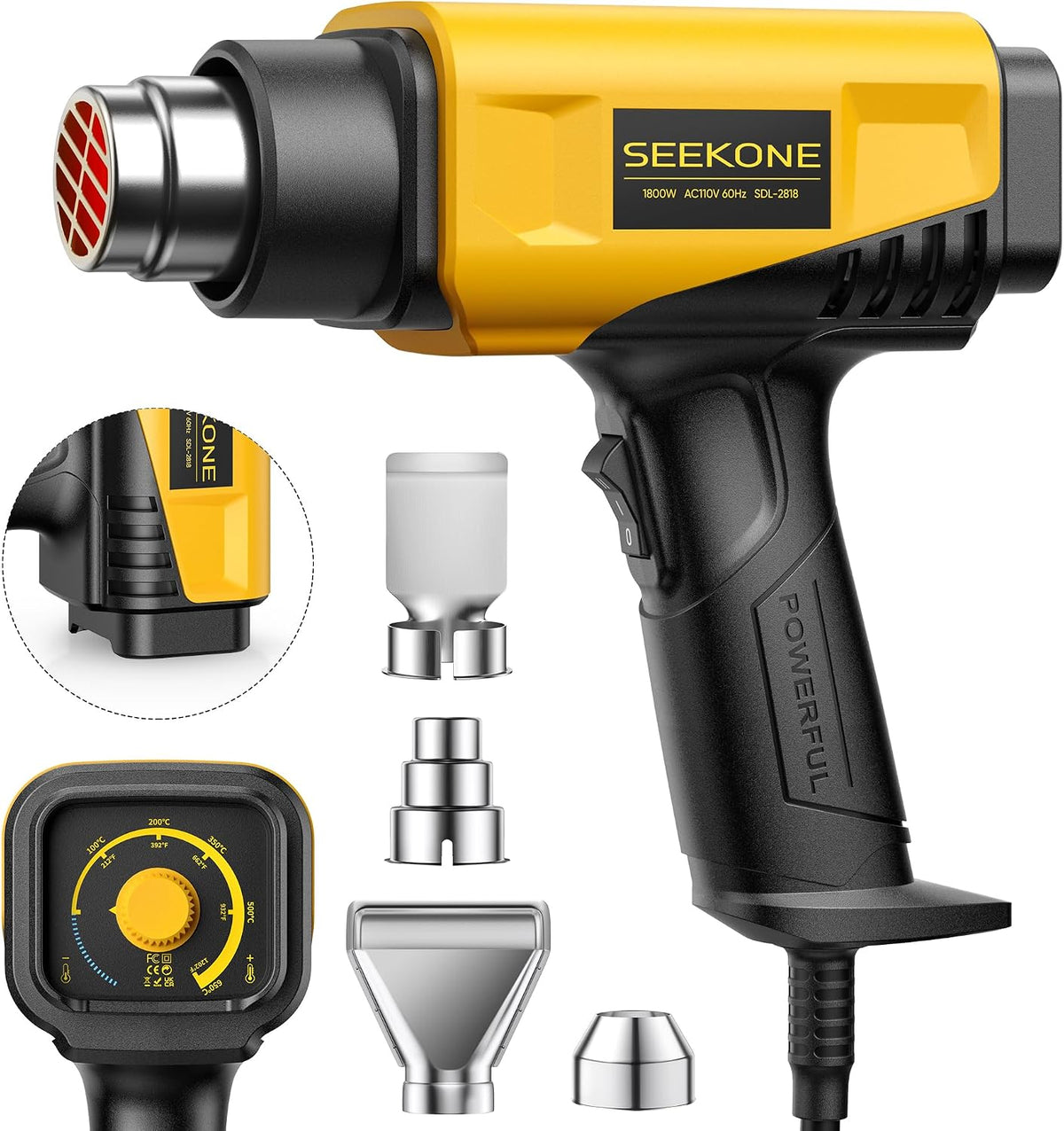 1800W Compact Heat Gun 122℉-1202℉ Variable Temp for Crafting