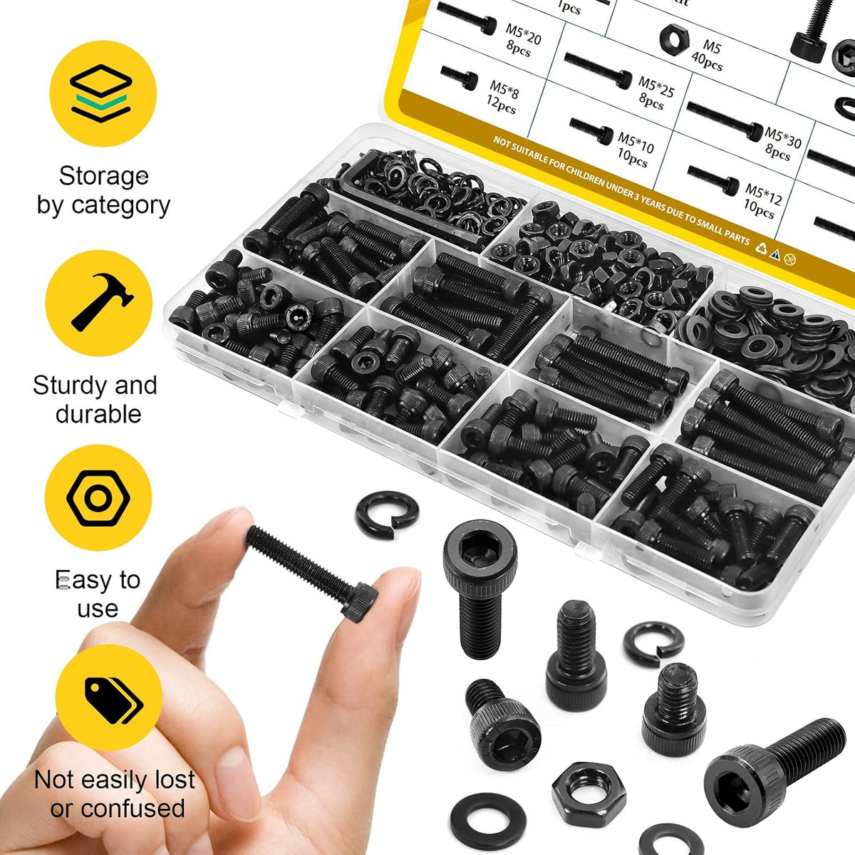 272PCS M5 Socket Screws Assortment Kit, M5X8/10/12/16/20/25/30/35 Mm