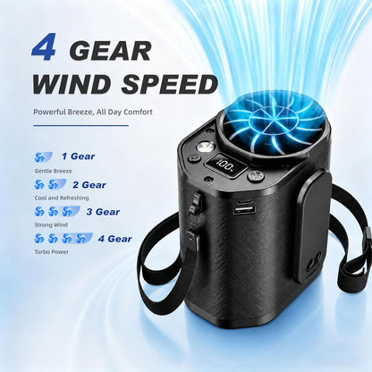 Waist Fan with Clip On: Portable 4-Speed Enlarged Fan-Blades Personal Belt Fan with LED Light 6-11H of Working Time Hands-Free Neck Fan