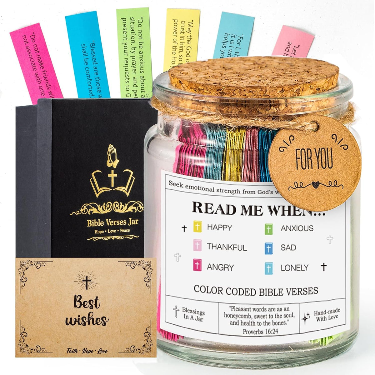 Bible Verse Jar(Kjv) - Christian Gifts for Women, Men, Mom, Dad, Friend, Birthday Gifts for Women, Easter Basket Suffers, Christmas & Mothers Day Gift, Graduation Gift- Prayer Jar Daily Encouragement