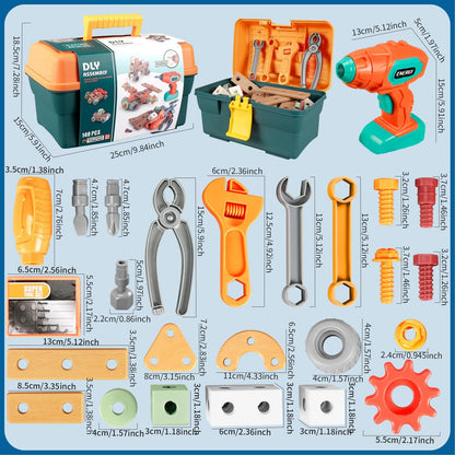 Kids Tool Set with Drill, 148 PCS STEM Building Tools with Storage Box Plastic Todder Tool Set for Boys and Girls Age 3 4 5 6 7 8 Years