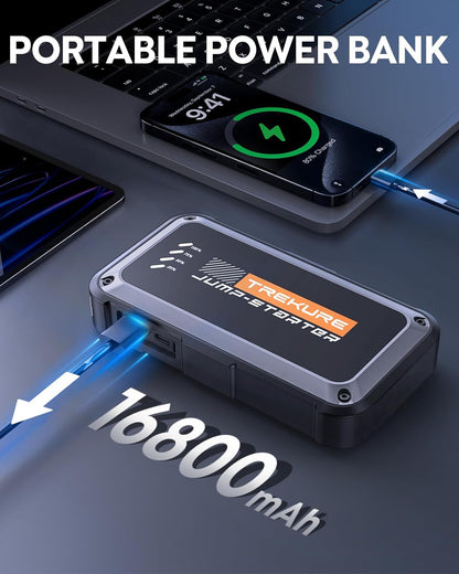 Portable Car Battery Jump Starter 4000A 16800Mah Jump Box, Car Battery Jumper Starter Portable Jumper Cables for Car(8.0L Gas/6.5L Diesel), Fast Charge, Lights, Compact