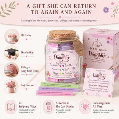 Bible Verses Jar for Daughter – Daughter Gifts from Mom, Graduation Gifts for Daughters, 92 Bible Verses Folded by Hand, Christian Gift for Women