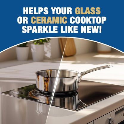 Cooktop Cleaner (2 X13 Oz) + Scraper - Multipurpose Liquid Stovetop Cleanser, Safe for Use on Glass & Ceramic Cooking Surfaces, Copper, Brass, Chrome, Stainless Steel & Porcelain