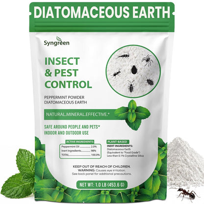 Diatomaceous Earth Food Grade Powder with Peppermint - Crawling Insect Killer for Bed Bugs, Roaches, Ants, Fleas - Indoor & Outdoor Pest Control | Family & Pet Safe | 1 Lb