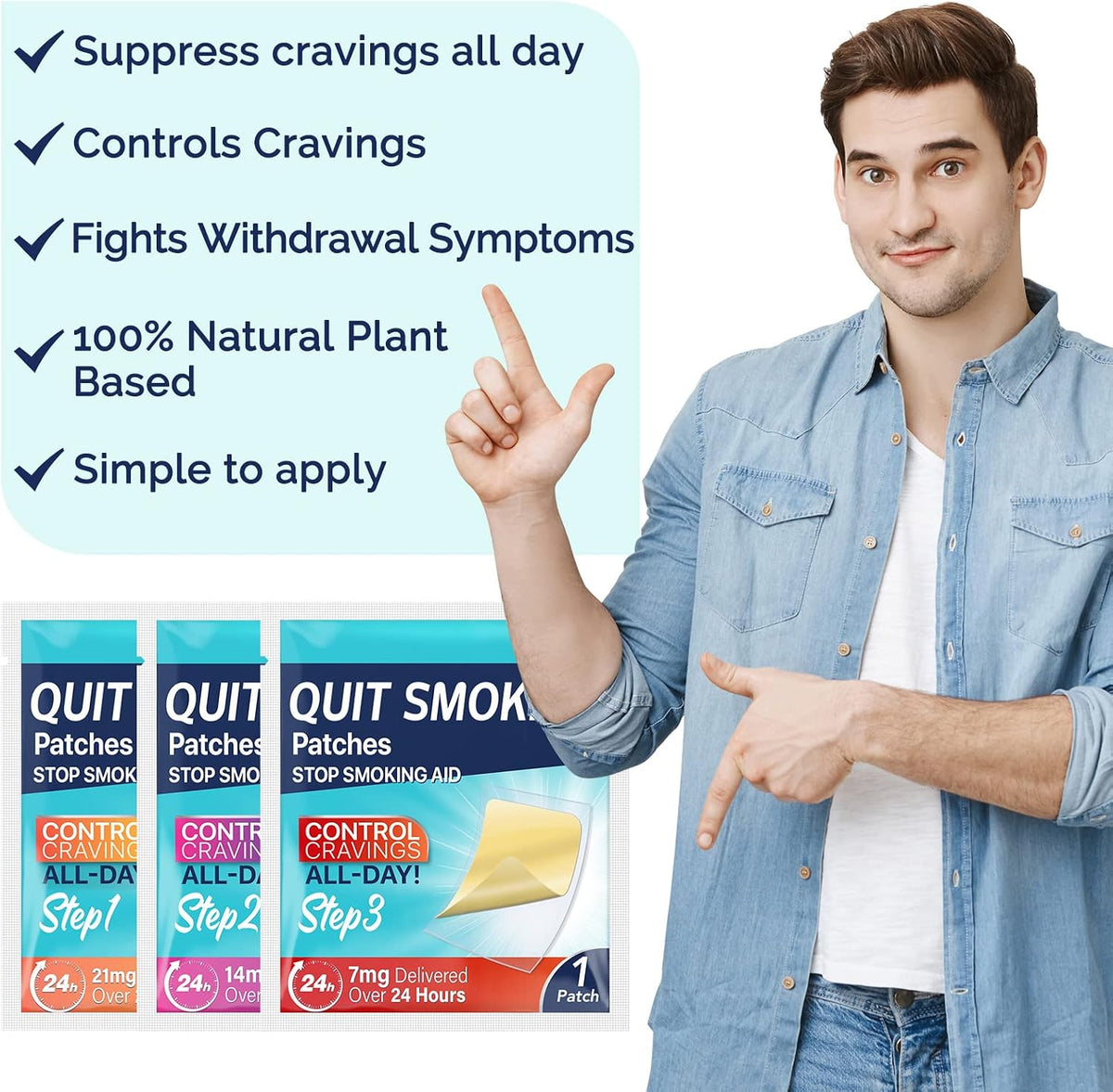 60PCS Quit Smoking Patches, Step 1 2 3 Stop Smoking Aids Patches