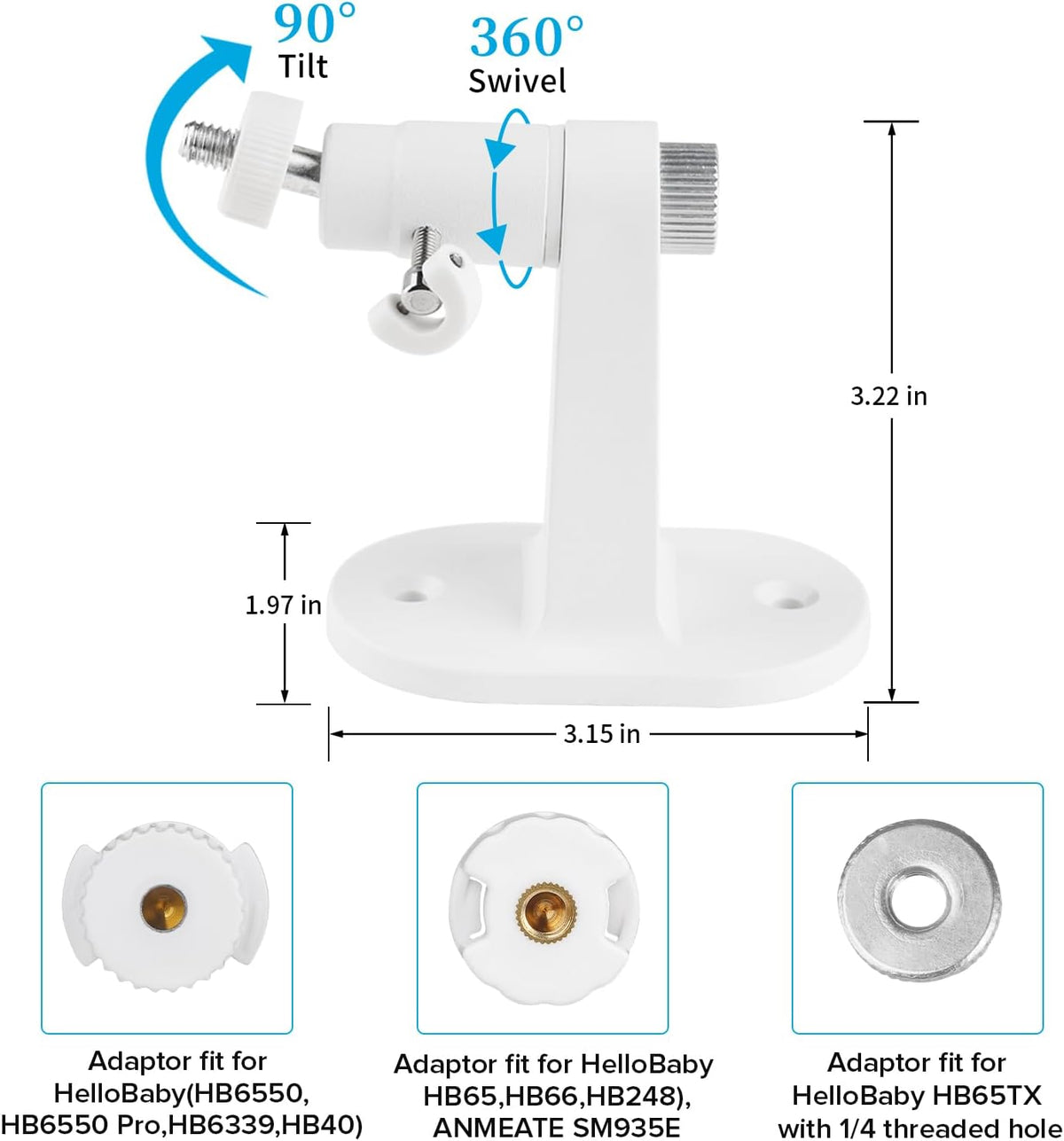 Adjustable Baby Monitor Mount for Hellobaby HB6550/ HB6560/ HB6240/ HB6148/ HB6339/ HB66/ HB65/ HB40, ANMEATE 549/SM935E, Universal Baby Monitor Wall Mount with Perfect View and Easy to Install