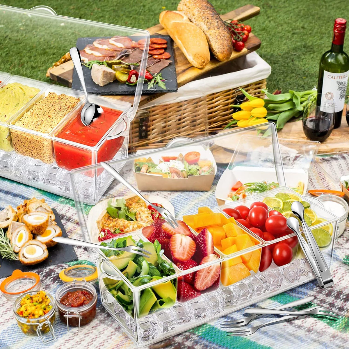 Condiment Tray with Stainless Steel Tableware, Chilled Condiment Server
