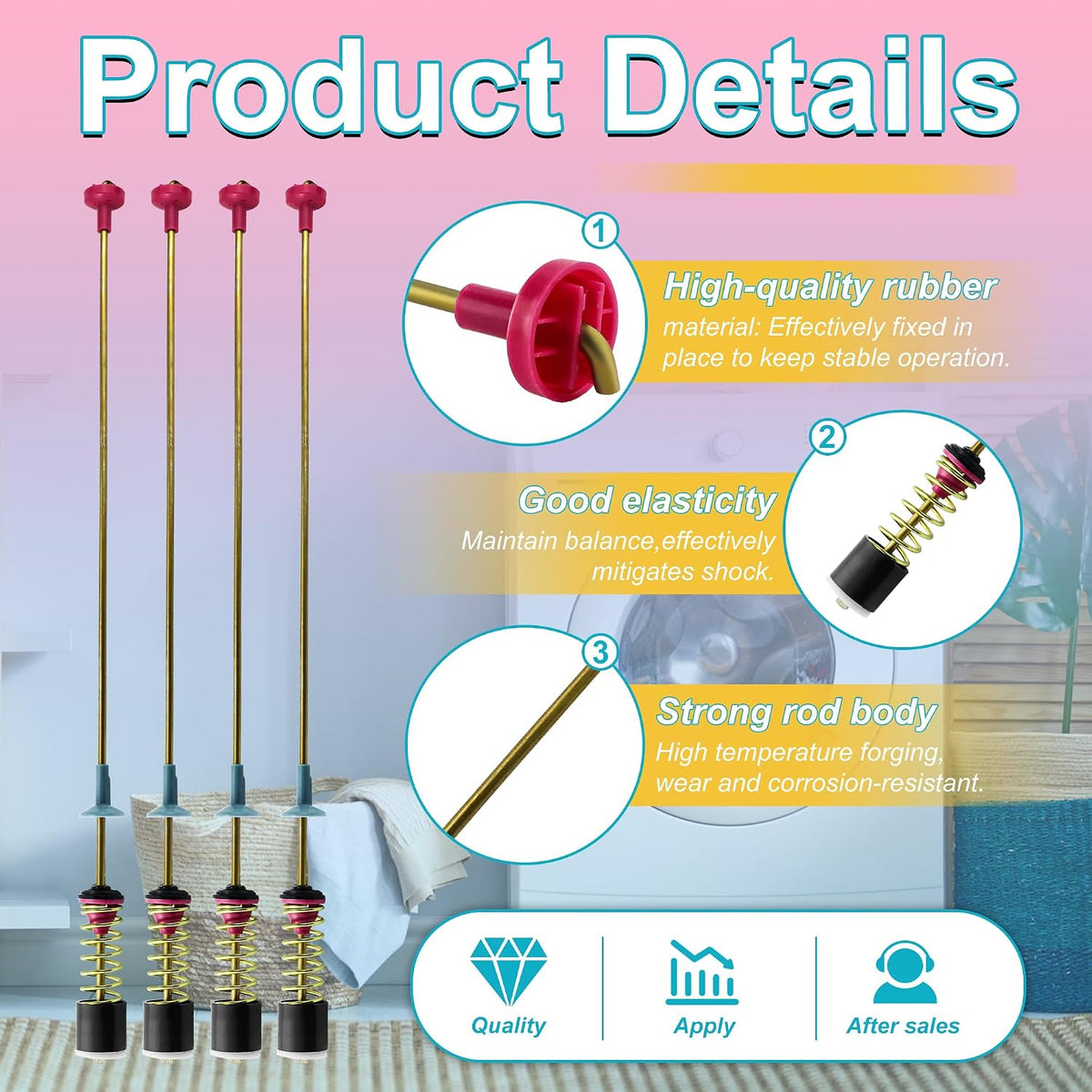 Upgraded DC97-16350U DC97-16350T Washer Suspension Rods for SAMSUNG WA50R5200AW/US, WA50R5400AV/US WA50R5400AW/US WA45T3200AW/A4 WA45H7000AW/A2 and WA45N3050AW/A4 Washing Machine（4Pcs）