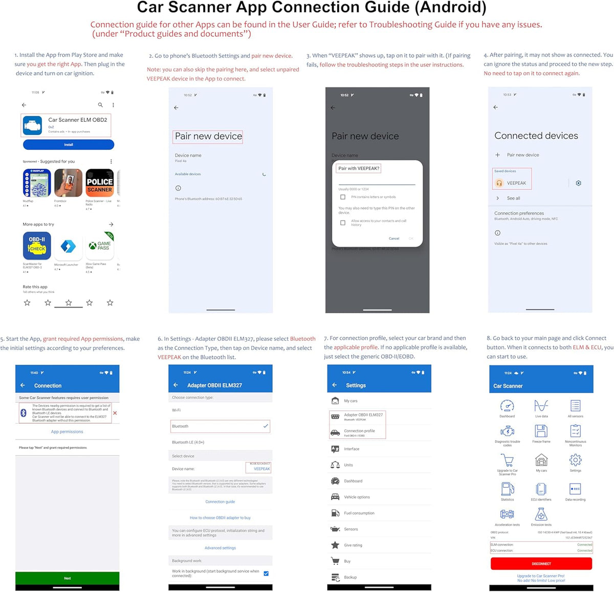 Obdcheck BLE+ Bluetooth OBD II Scanner for Ios & Android, Car Check Engine Code Reader Wireless OBD Diagnostic Scan Tool