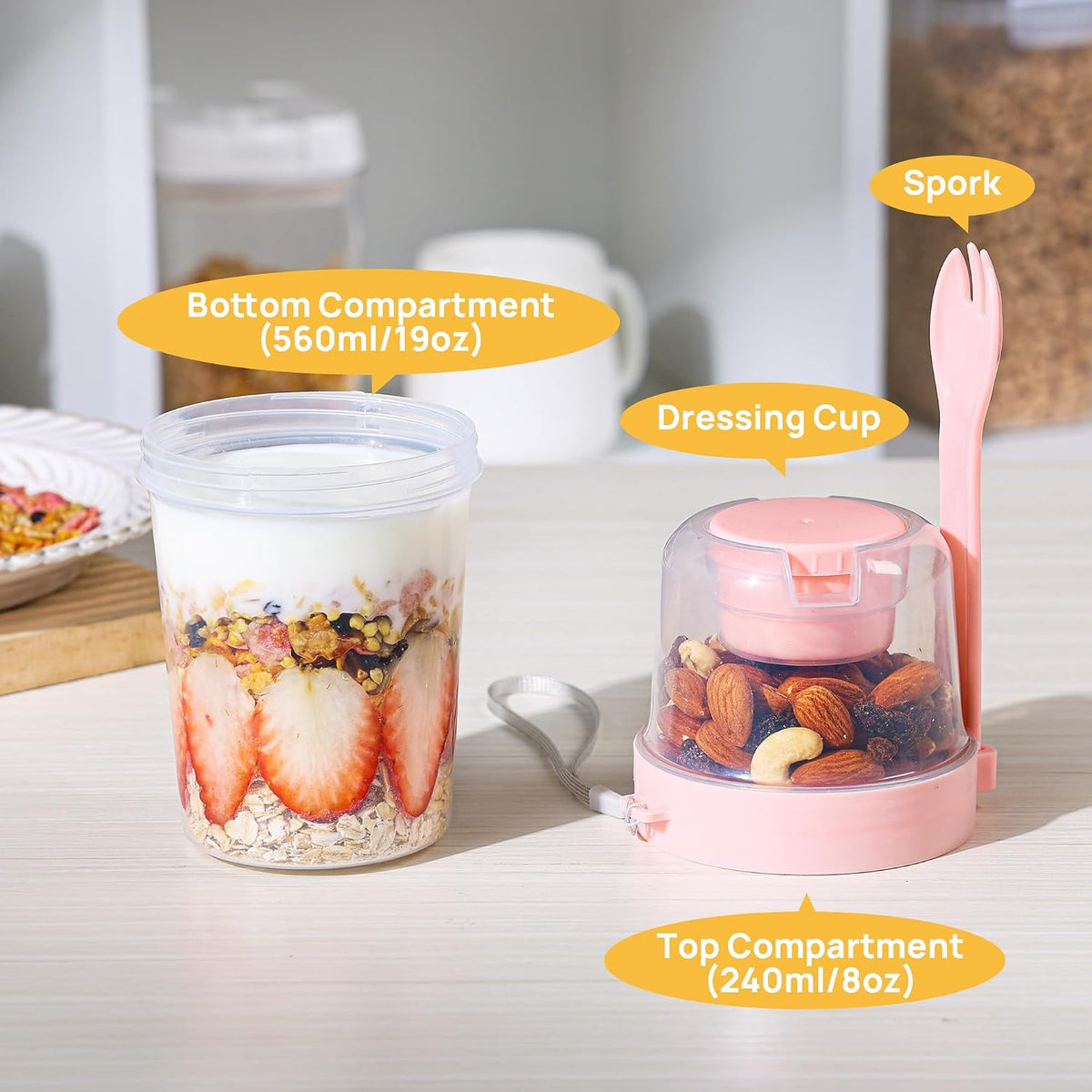 Yogurt Parfait Cups, 4 Pack, 27Oz, with Lids & Spoons