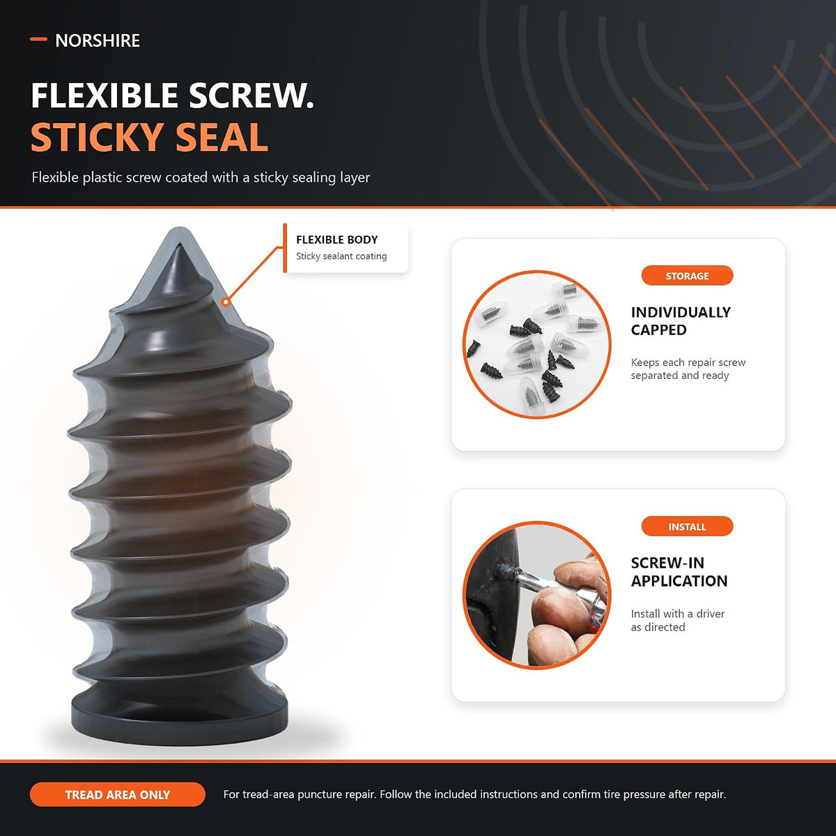 Tire Repair Screw Kit, 10 Self-Sealing Screw-In Tire Plugs with Screwdriver and 3 Repair Adhesives, Quick Tubeless Tire Puncture Repair for Car, Motorcycle, Truck, ATV and Tractor