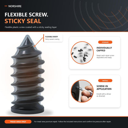 Tire Repair Screw Kit, 10 Self-Sealing Screw-In Tire Plugs with Screwdriver and 3 Repair Adhesives, Quick Tubeless Tire Puncture Repair for Car, Motorcycle, Truck, ATV and Tractor
