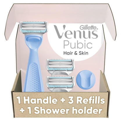 Intimate Grooming Women'S Razor for Pubic Hair and Skin, Bikini Razor, Handle + 3 Razor Refills