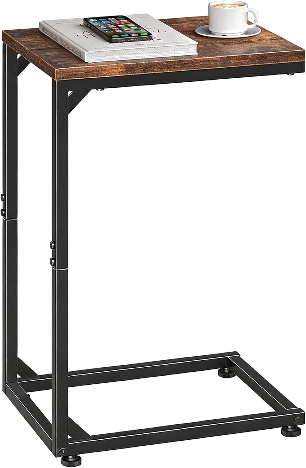 C Shaped End Table, TV Tray for Couch, Small Side Table with Metal Frame, for Living Room Bedroom, Rustic Brown