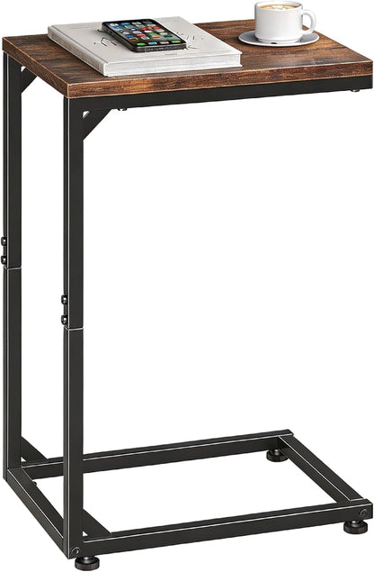 C Shaped End Table, TV Tray for Couch, Small Side Table with Metal Frame, for Living Room Bedroom, Rustic Brown