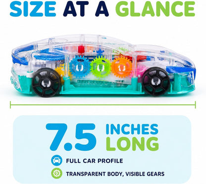 Light-Up Transparent Sensory Car Toy, Bump-And-Go, Ages 3+