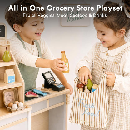 Wooden Play Food Sets for Kids Kitchen, Pretend Play Toys
