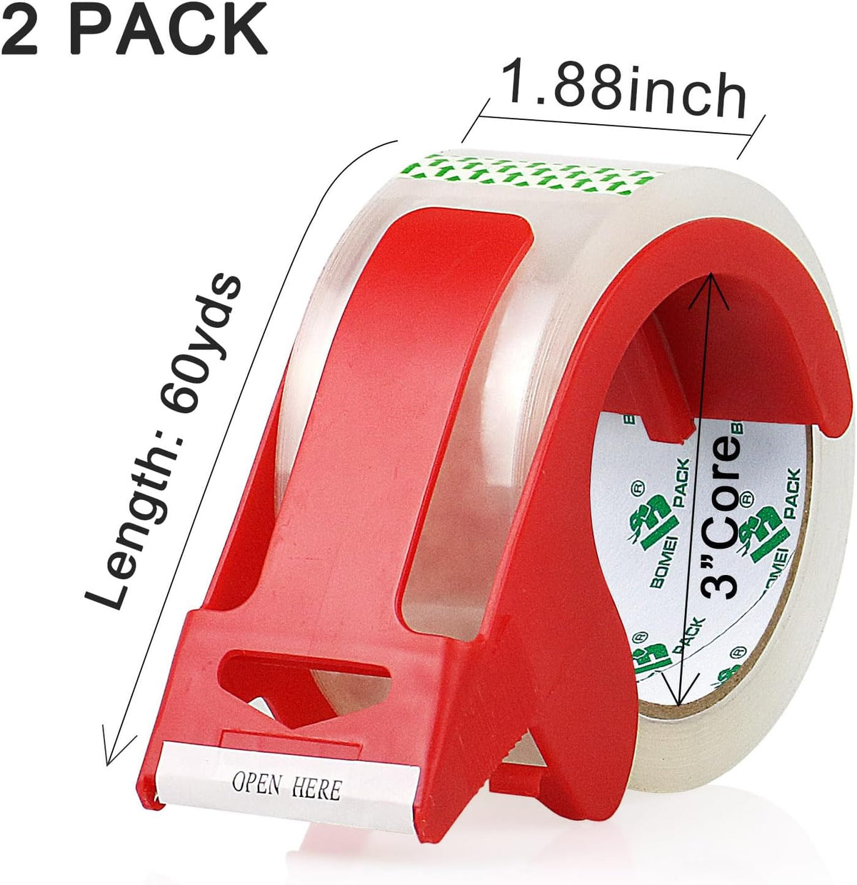 Heavy Duty Clear Packing Tape,2 Rolls with Refillable Dispenser,Noiseless Packaging Tape 1.88 Inches X 55 Yards,Industrial Grade Boxes Shipping Tape for Moving,Mailing and Storages
