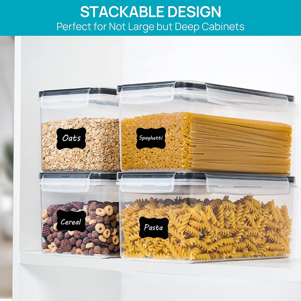 Pasta Storage Containers, 4 Pack, 3.2L Airtight Canisters