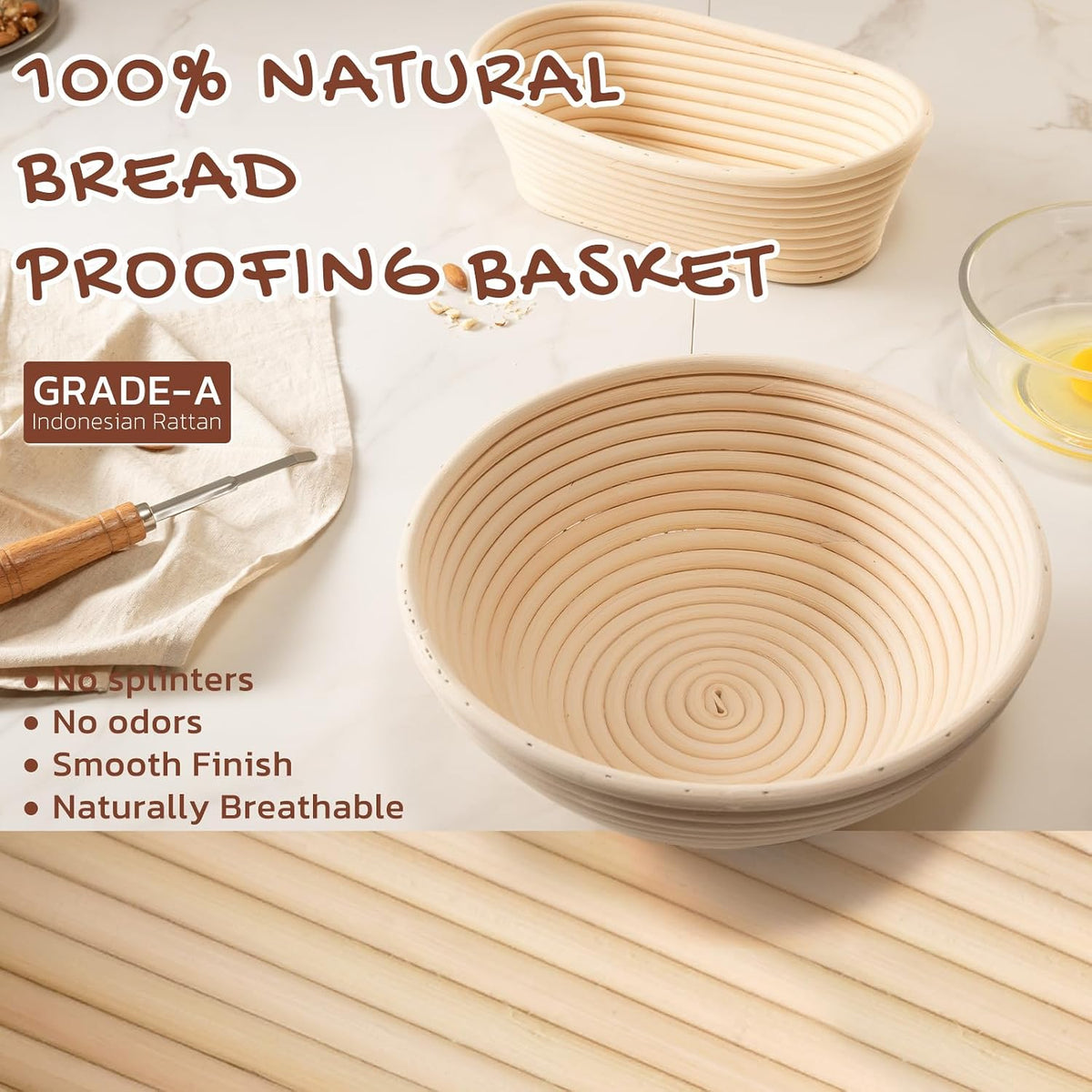 Sourdough Starter Kit with round & Oval Banneton Bread Proofing Basket, Starter Jar, Dough Whisk, Scrapers, Stencils, Complete Sourdough Bread Baking Supplies, Fathers Day Gift for Men