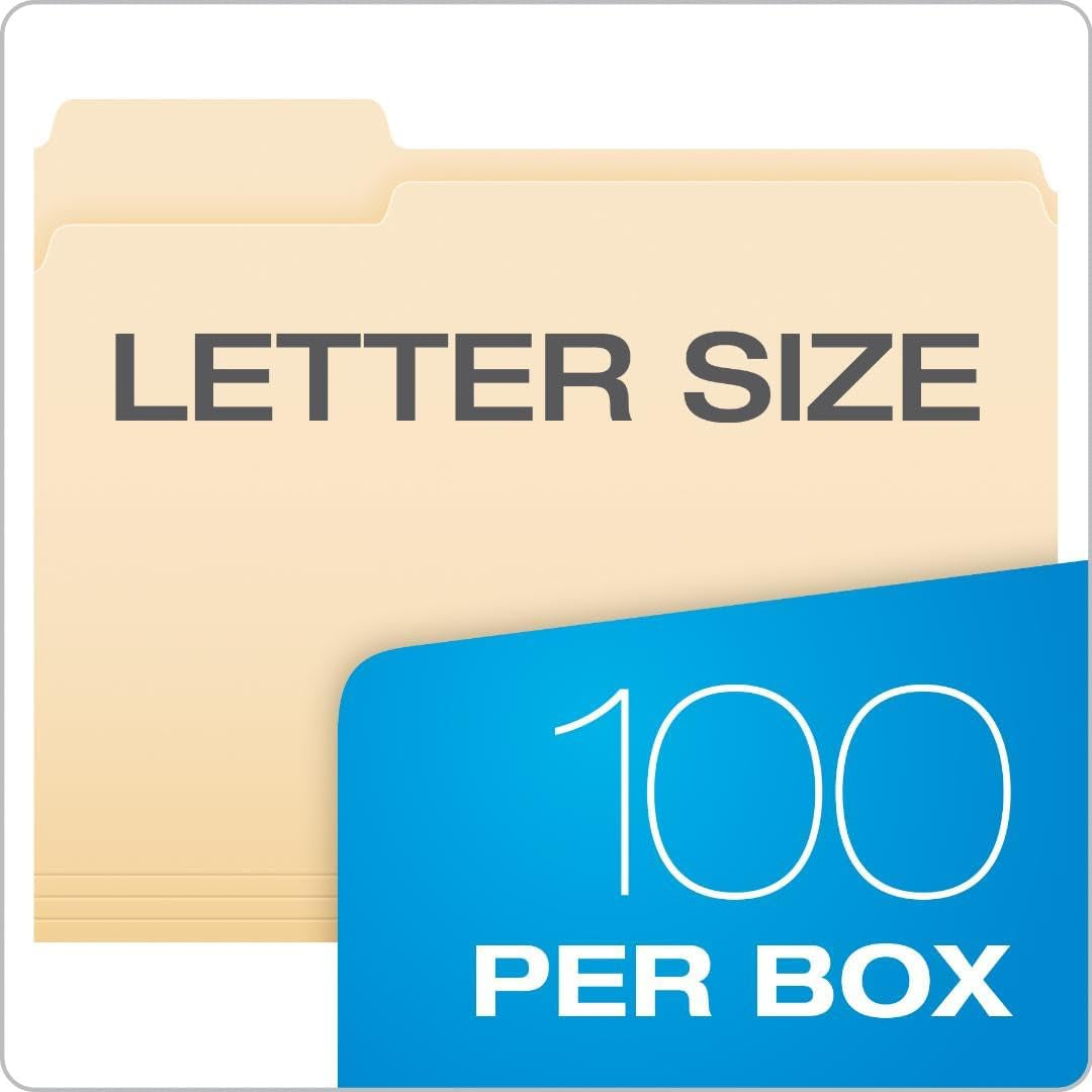 File Folders, 100 Pack, Durable Manila Folders, Letter Size (8.5" X 11"), 3 Top Tabs for Easy Labeling, Everyday Filing Essential for Offices, Classrooms & Home Document Organization