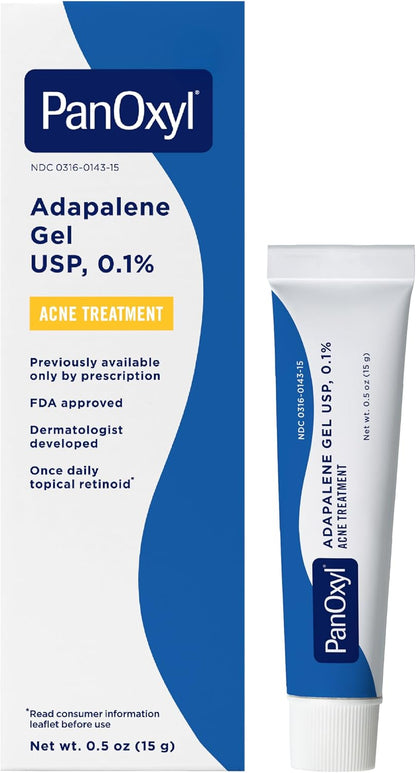 Adapalene 0.1% Leave-On Gel, Retinoid Gel Acne Treatment, 30-Day Supply, Acne Prone Skin, Oil, Fragrance, and Paraben Free, 0.5 Oz