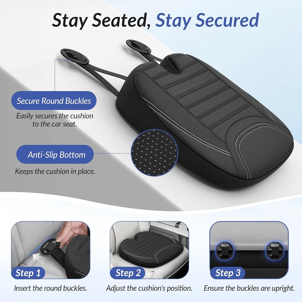 Wedge Car Seat Cushion for Tailbone Pain Relief & Better Visibility, Ergonomic Memory Foam Seat Cushion for Car with Breathable Channel Design, Fits Car, SUV, Truck, Non-Slip Mesh Cover