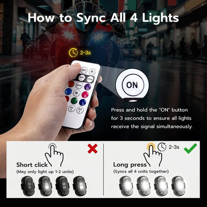4 Pcs Wireless Rechargeable Magnetic LED Strobe Lights, 8-Colors USB Waterproof Anti-Collision LED Car Flashing Warning Light with Remote Control for Cars, RC Cars, Bikes, Motorcycles