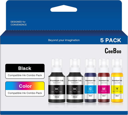 Compatible Ink Bottle Replacement for Epson 502 (Not Sublimation Ink), Use for ET-2850 ET-3830 ET-3850 ET-2760 ET-3760 ET-15000 Printer, 2 Black,Cyan,Magenta,Yellow, High Capacity 5 Bottles