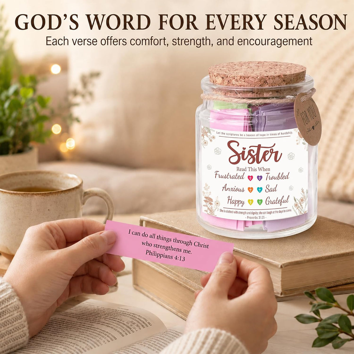 Bible Verses Jar for Sister – Graduation Day Gifts for Sister, Birthday Gifts for Sisters, Christian Gift for Women, Girls