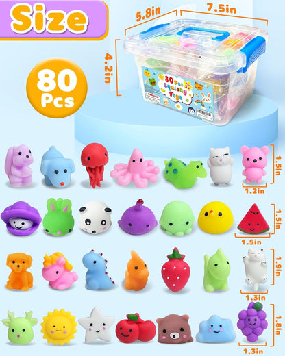 80 Pack Squishy Toys, Kawaii Bulk Party Favors for Kids 3-5, 4-8, 8-12