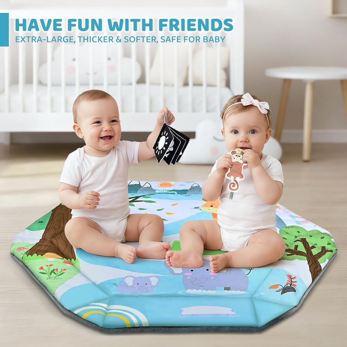 Baby Gym Play Mat, 8-In-1 Tummy Time Mat & Ball Pit with 6 Toys, Washable Baby Activity Play Mat for Visual, Hearing, Sensory, Motor Development, Baby Toys Gift for Toddler Infant 0-3-6-9-12 Months