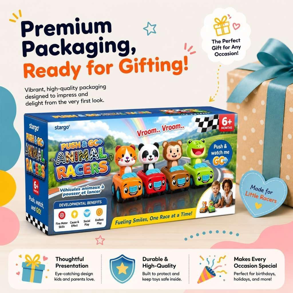 Press to Go Car Toys, Montessori Toys for 1 Year Old Boy Gifts