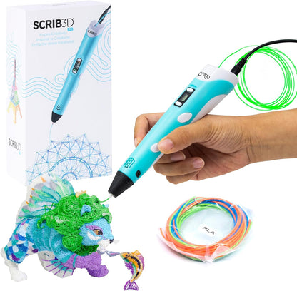 P1 3D Printing Pen with Display - Includes 3D Pen, 3 Starter Colors of PLA Filament, Stencil Book + Project Guide, and Power Adapter