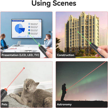 [2 Packs Green+Red] Rechargeable Laser Pointer High Power Green Red Beam Laser Light Long Distance Range for TV/LED/LCD Screens Tactical Flashlights Presentation Office/Outdoors/Astronomic