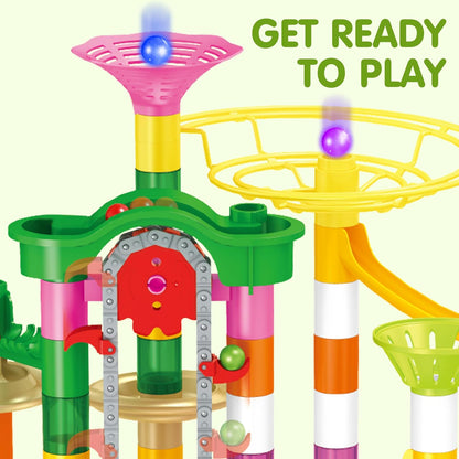 236Pcs Glowing Marble Run with Motorized Elevator- Construction Building Blocks Toys with 30 Glow in the Dark Plastic Marbles, STEM Toy for Boys and Girls, Christmas Birthday Gifts
