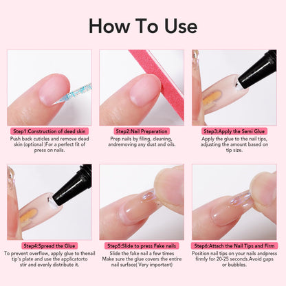 10G Semi Solid Nail Glue for Press Ons with 15Ml Nail Glue Remover