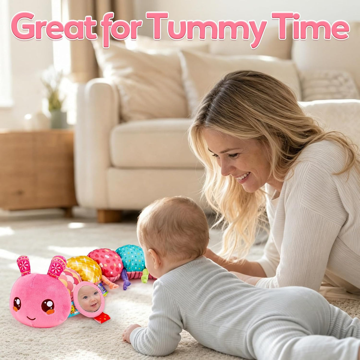 Baby Sensory Toys 0-6 Months Musical Stuffed Caterpillar Tummy Time Toys