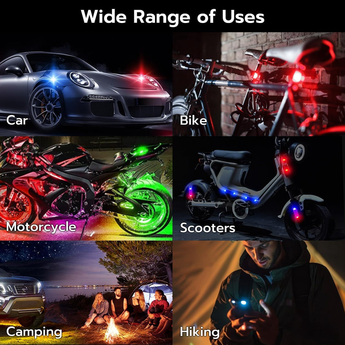 4 Pcs Wireless Rechargeable Magnetic LED Strobe Lights, 8-Colors USB Waterproof Anti-Collision LED Car Flashing Warning Light with Remote Control for Cars, RC Cars, Bikes, Motorcycles