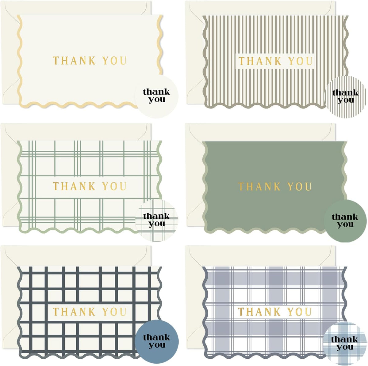 Thank You Cards Set of 30 with Envelopes and Stickers - Elegant Blank Cards