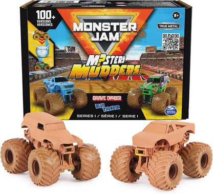 , Mystery Mudders 2-Pack Monster Trucks, Official 1:64 Die-Cast Vehicles, Wash to Reveal (Styles Will Vary), Kids Toys for Boys 3 and Up