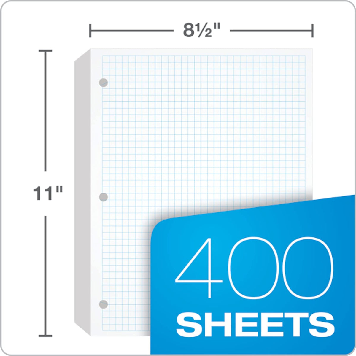 Filler Paper, 8-1/2" X 11", 4 X 4 Graph Rule, 3-Hole Punched, Loose-Leaf Paper for 3-Ring Binders, 400 Sheets per Pack (62360),White