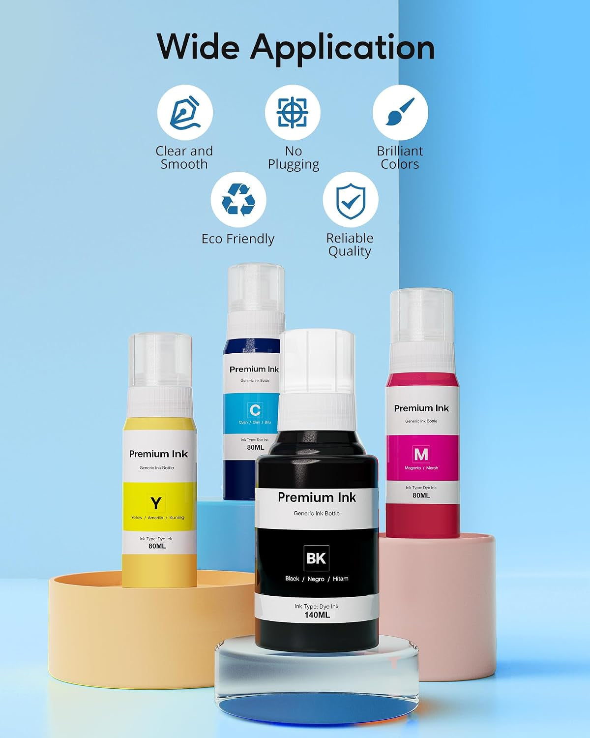 Compatible Ink Bottle Replacement for Epson 502 (Not Sublimation Ink), Use for ET-2850 ET-3830 ET-3850 ET-2760 ET-3760 ET-15000 Printer, 2 Black,Cyan,Magenta,Yellow, High Capacity 5 Bottles
